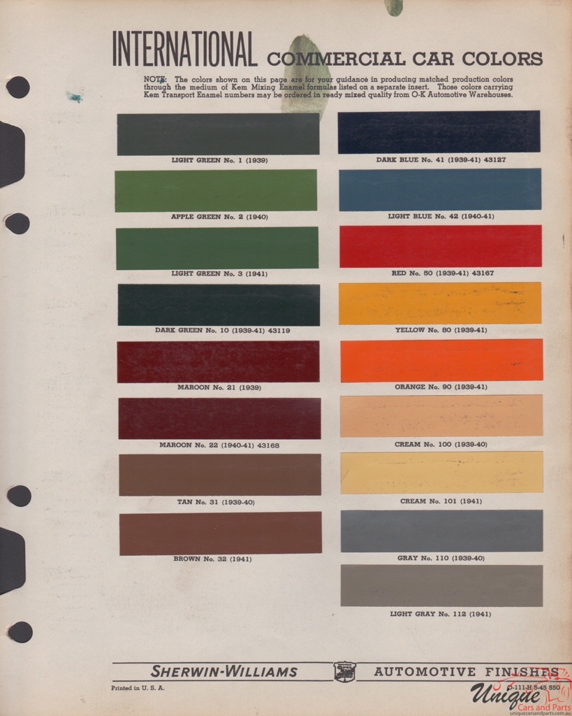 1939 International Paint Charts Williams 1
